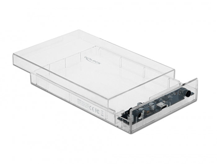 Delock Externes Gehäuse für 3.5″ SATA HDD mit USB Type-C™ Buchse transparent - werkzeugfrei