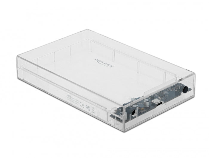 Delock Externes Gehäuse für 3.5″ SATA HDD mit USB Type-C™ Buchse transparent - werkzeugfrei