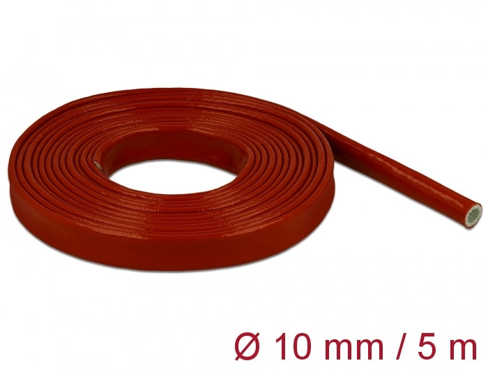 Delock Feuerfester Schutzschlauch silikonbeschichtet 5 m x 10 mm rot