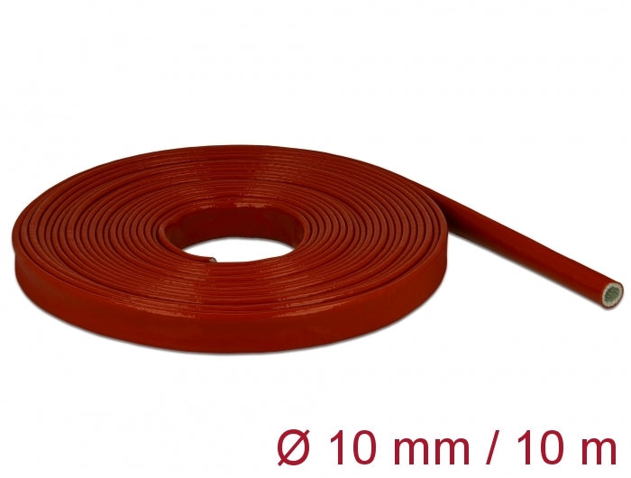 Delock Feuerfester Schutzschlauch silikonbeschichtet 10 m x 10 mm rot