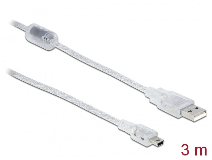 Delock Kabel USB 2.0 Typ-A Stecker > USB 2.0 Mini-B Stecker 3 m transparent