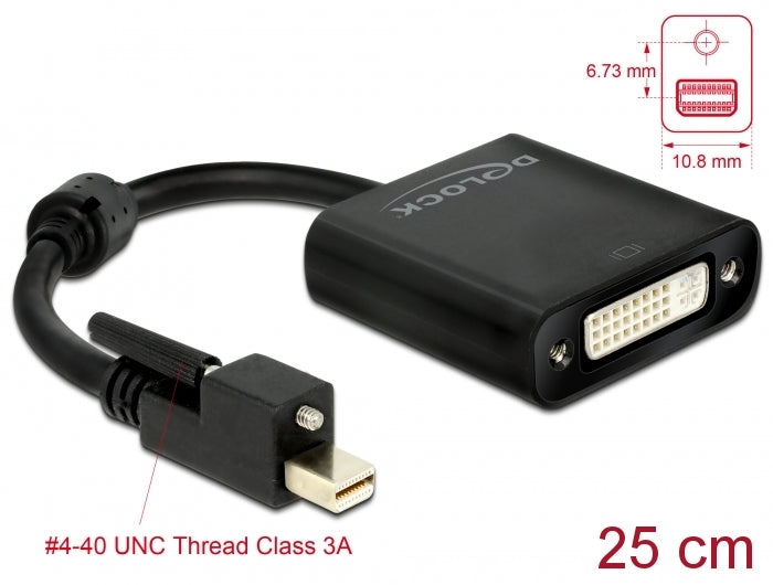 Delock Adapter mini DisplayPort 1.2 Stecker mit Schraube > DVI Buchse 4K Aktiv schwarz