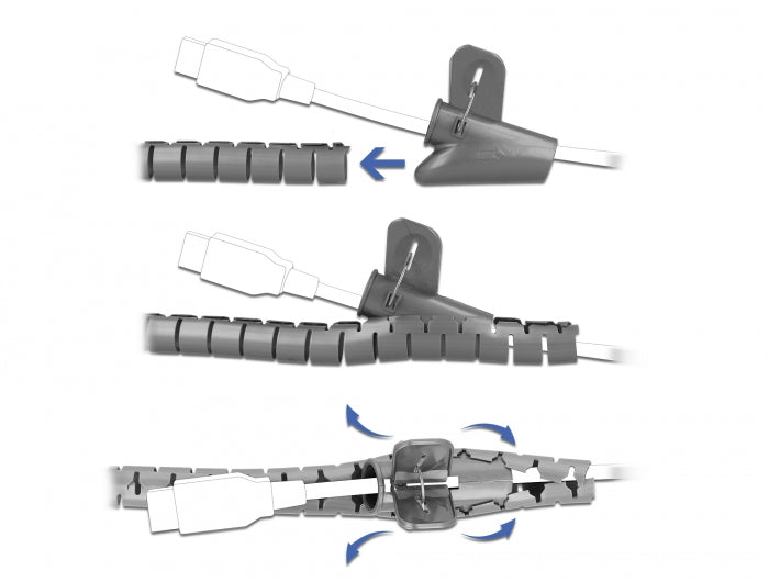 Delock Spiralschlauch mit Einziehwerkzeug 2,5 m x 30 mm grau