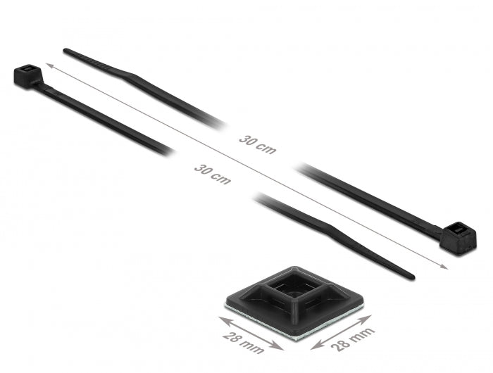 Delock Befestigungssockel 28 x 28 mm mit Kabelbinder L 300 x B 3,4 mm schwarz