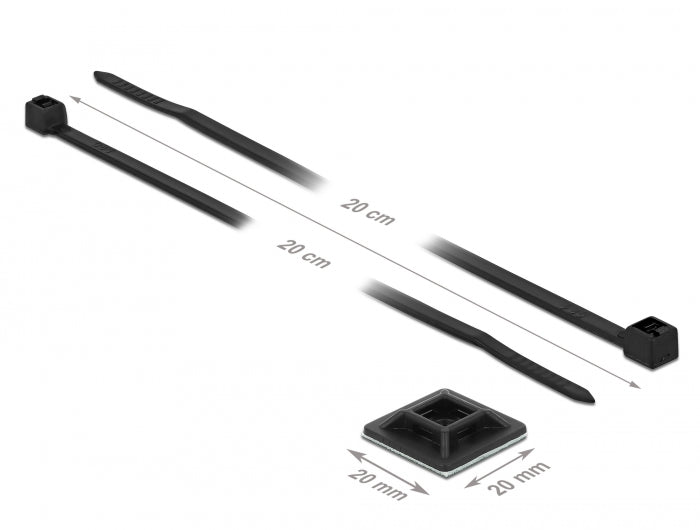 Delock Befestigungssockel 20 x 20 mm mit Kabelbinder L 200 x B 2,5 mm schwarz