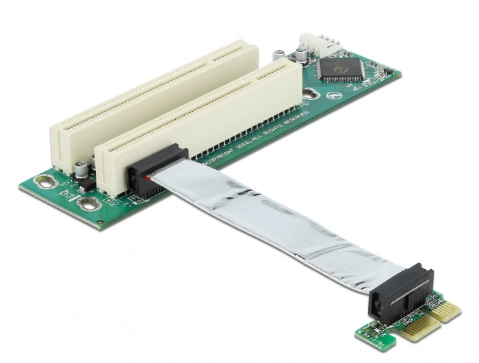 Delock Riser Karte PCI Express x1 > 2 x PCI mit flexiblem Kabel 9 cm links gerichtet