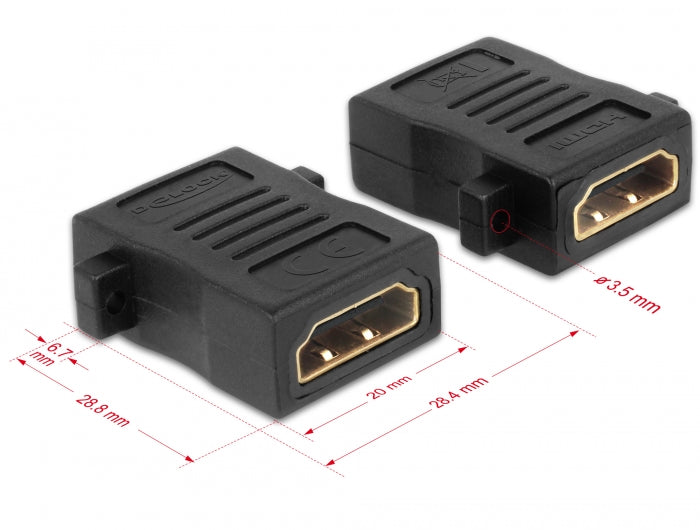 Delock Adapter HDMI-A Buchse > HDMI-A Buchse mit Schraubanschluss