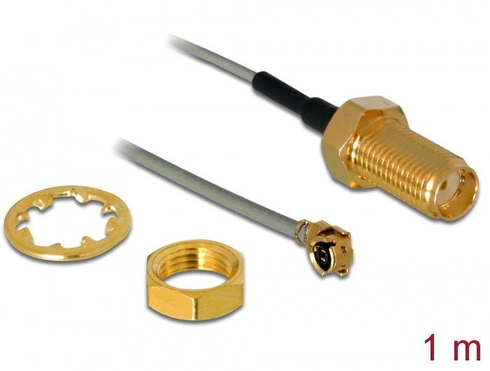 Delock Antennenkabel SMA Buchse zum Einbau zu I-PEX Inc., MHF® I Stecker 1.13 1 m Gewindelänge 10 mm