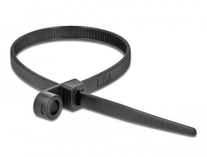 Delock Kabelbinder mit Befestigungsöse L 200 x B 4,8 mm schwarz 10 Stück