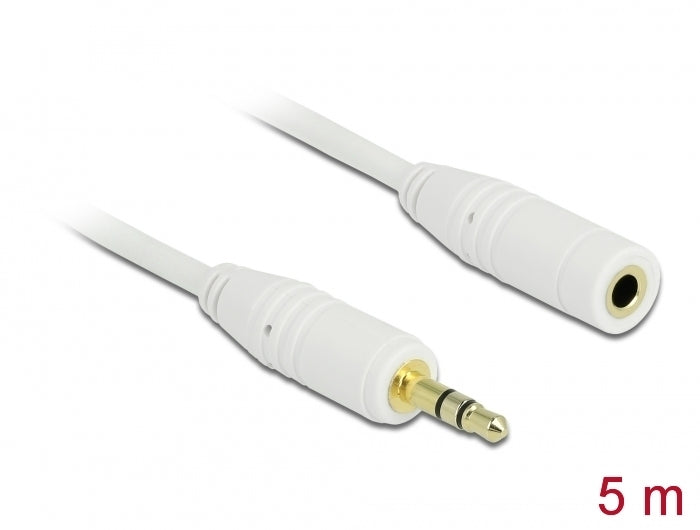 Delock Klinkenverlängerungskabel 3,5 mm 3 Pin Stecker > Buchse 5 m weiß