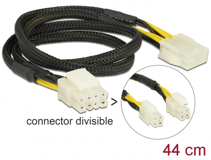 Delock Verlängerungskabel Stromversorgung 8 Pin EPS Stecker (2 x 4 Pin) > 8 Pin EPS Buchse 44 cm