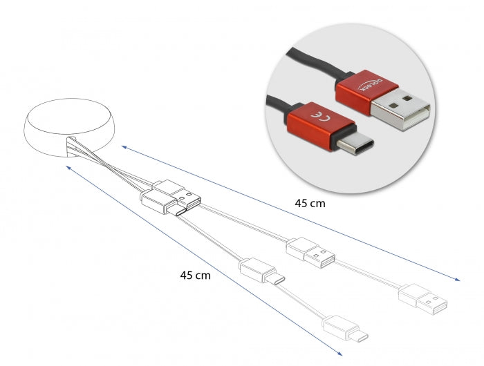 Delock USB Aufrollkabel Typ-A zu USB-C™ schwarz / rot