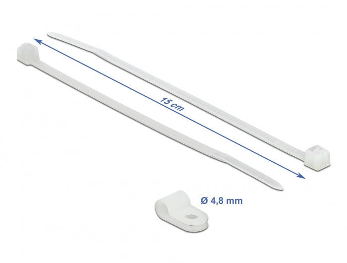 Delock Befestigungsschelle 4,8 mm mit Kabelbinder L 150 x B 2,5 mm weiß