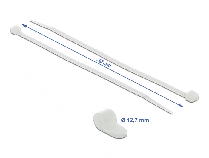 Delock Befestigungsschelle 12,7 mm mit Kabelbinder L 300 x B 4,8 mm weiß