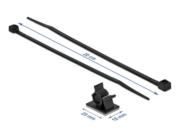 Delock Kabelklemme 25 x 18 mm mit Kabelbinder L 200 x B 3,6 mm schwarz