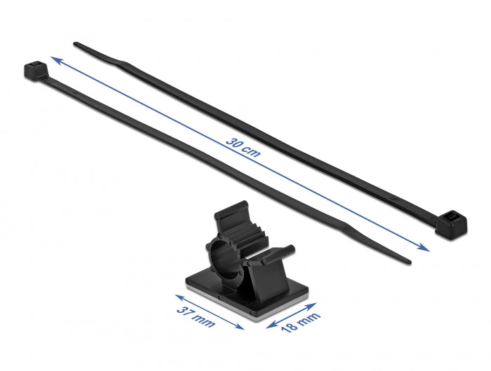 Delock Kabelklemme 37 x 18 mm mit Kabelbinder L 300 x B 4,8 mm schwarz