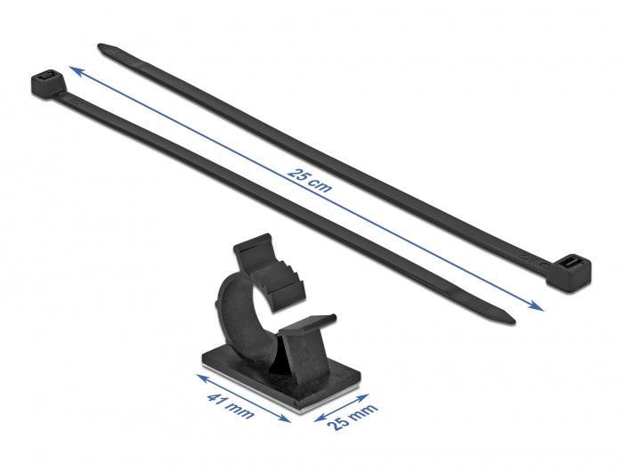 Delock Kabelklemme 41 x 25 mm mit Kabelbinder L 250 x B 7,2 mm schwarz