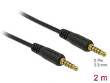Delock Klinkenkabel 3,5 mm 5 Pin Stecker zu Stecker 2 m schwarz