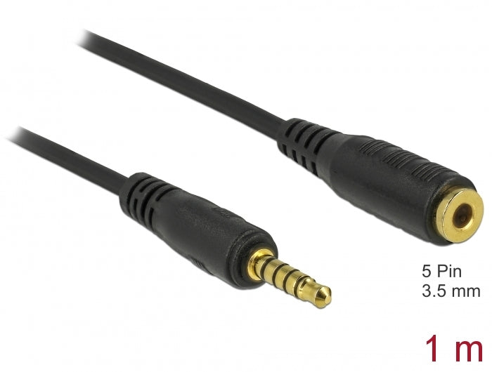 Delock Verlängerungskabel Klinke 3,5 mm 5 Pin Stecker zu Buchse 1 m schwarz