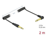 Delock Spiralkabel 6,35 mm 2 Pin Klinkenstecker zu Klinkenstecker Mono gewinkelt 2 m schwarz