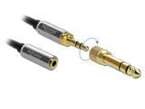 Delock Spiralkabel Verlängerung 3,5 mm 3 Pin Klinkenstecker zu Klinkenbuchse mit 6,35 mm Schraubadapter 1 m