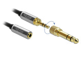 Delock Spiralkabel Verlängerung 3,5 mm 3 Pin Klinkenstecker zu Klinkenbuchse mit 6,35 mm Schraubadapter 5 m