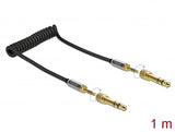 Delock Spiralkabel 3,5 mm 3 Pin Klinkenstecker zu Klinkenstecker mit Schraubadapter 1 m