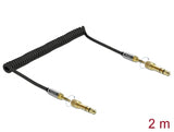 Delock Spiralkabel 3,5 mm 3 Pin Klinkenstecker zu Klinkenstecker mit Schraubadapter 2 m