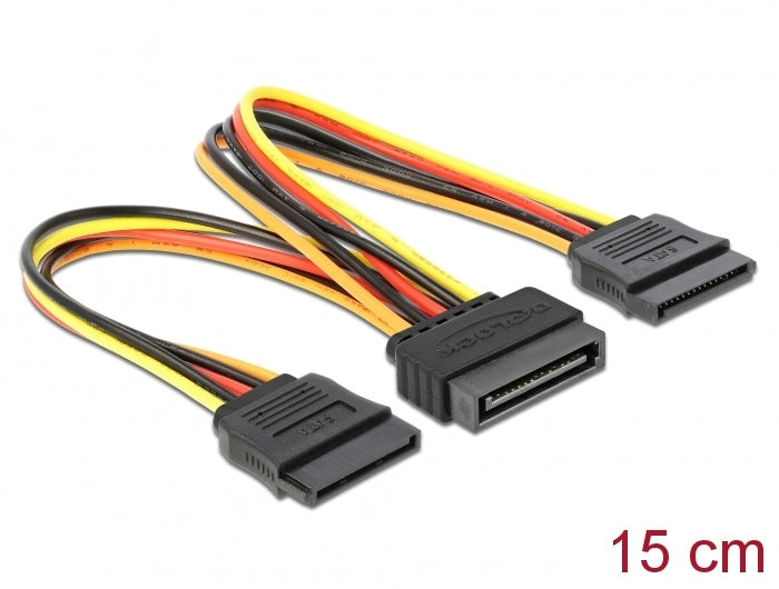 Delock Kabel Power SATA 15 Pin Stecker > 2 x Power SATA 15 Pin Buchse 15 cm