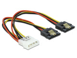 Delock Kabel Power Molex 4 Pin Stecker > 2 x SATA 15 Pin Buchse Metall 20 cm