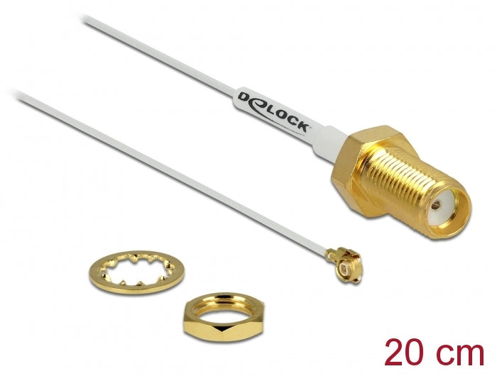 Delock Antennenkabel SMA Buchse zum Einbau zu I-PEX Inc., MHF® II Stecker 0.81 20 cm Gewindelänge 10 mm