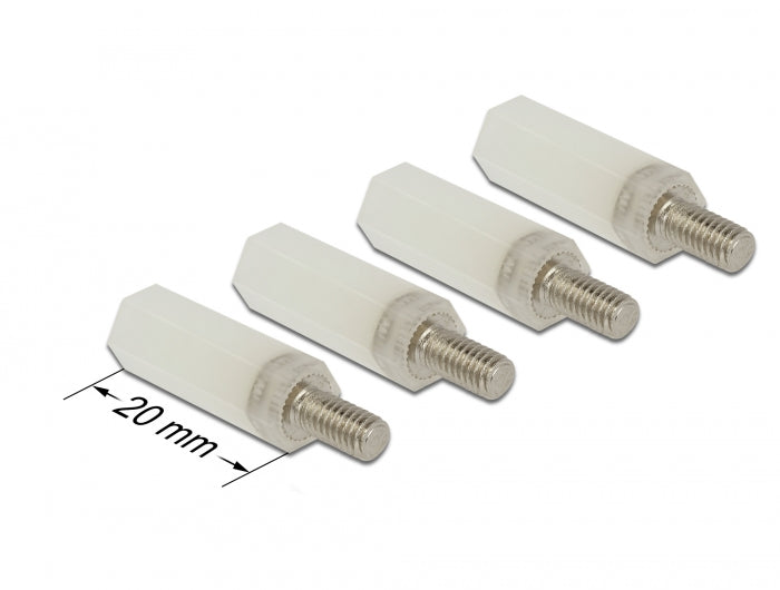 Delock Abstandshalter M4 x M4, Sechskant, Innen / Außen, 20 mm natur 4 Stück
