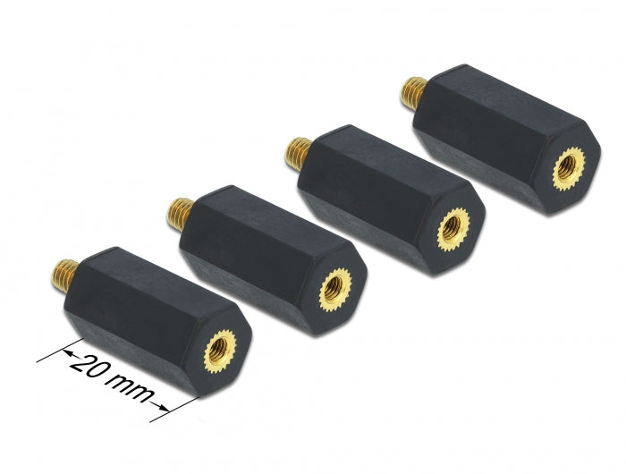 Delock Abstandshalter M4 x M3, Sechskant, Innen / Außen, 20 mm schwarz 4 Stück