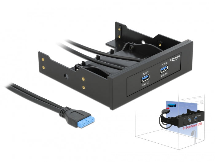 Delock Front Panel 3.5″ / 5.25″ 2 Port USB 5 Gbps mit interner 19 Pin USB 5 Gbps Pfostenbuchse