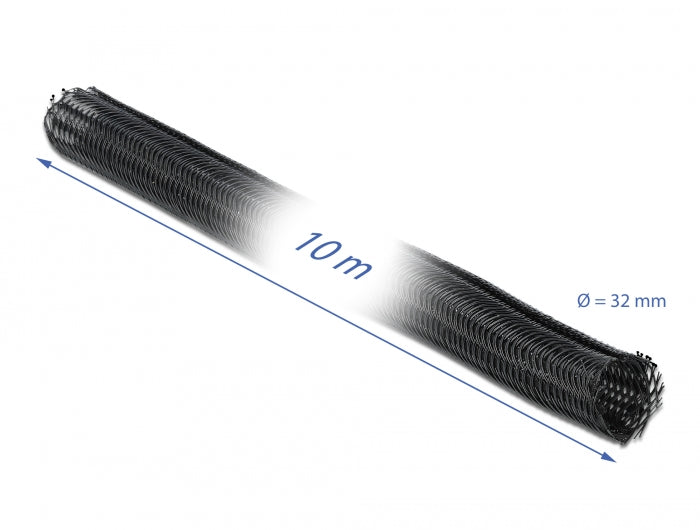 Delock Geflechtschlauch mit Klettverschluss 10 m x 32 mm schwarz