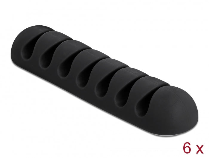 Delock Kabelhalter mit 7 Durchführungen selbstklebend Set 6 Stück schwarz