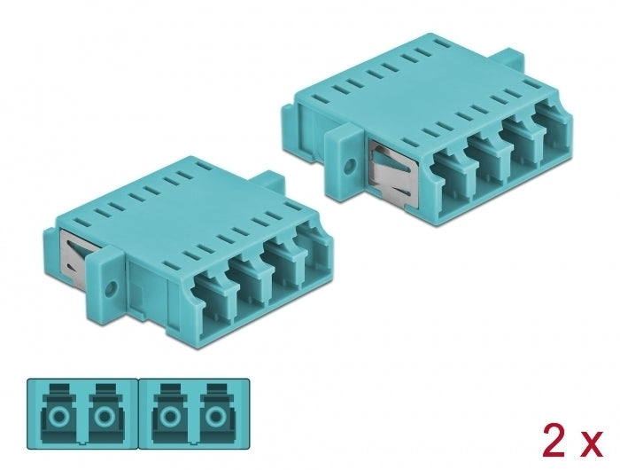 Delock LWL Kupplung LC Quad Buchse zu LC Quad Buchse Multimode 2 Stück hellblau