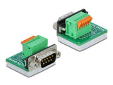 Delock D-Sub 9 Stecker zu Terminalblock mit Drucktaster vertikal