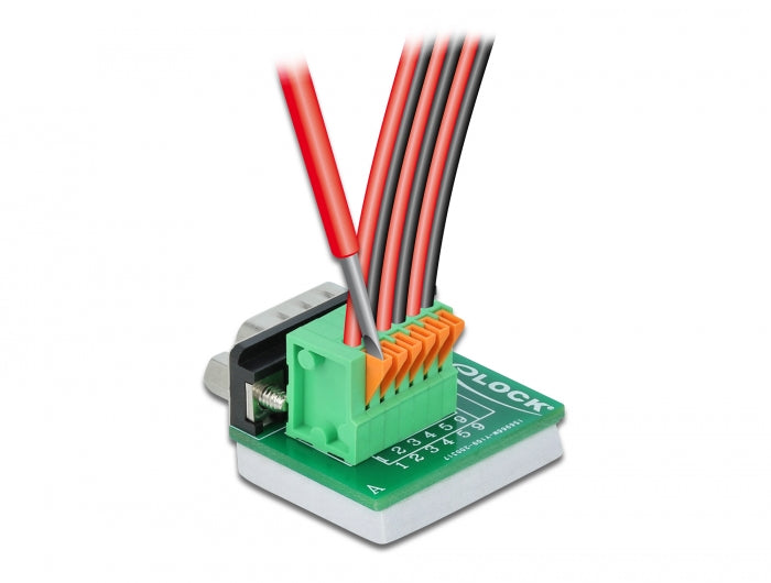 Delock D-Sub 9 Stecker zu Terminalblock mit Drucktaster vertikal