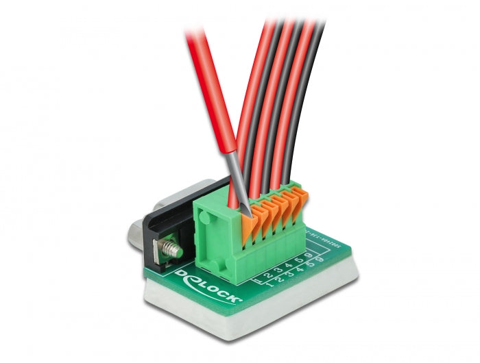 Delock D-Sub9 Buchse zu Terminalblock mit Drucktaster vertikal