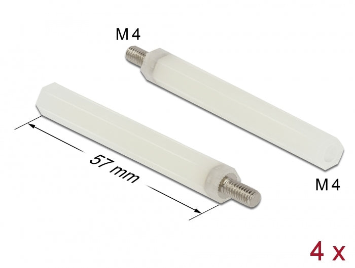 Delock Abstandshalter M4 x M4, Sechskant, Innen / Außen, 57 mm natur 4 Stück
