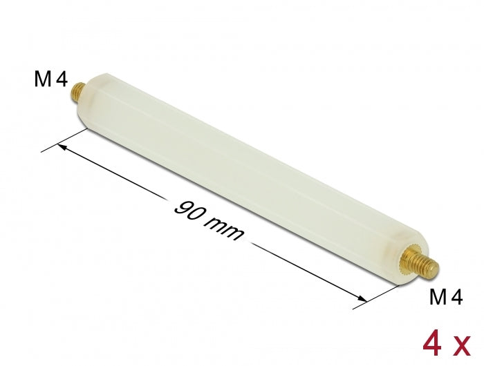 Delock Abstandshalter M4 x M4, Sechskant, Außen / Außen, 90 mm natur 4 Stück