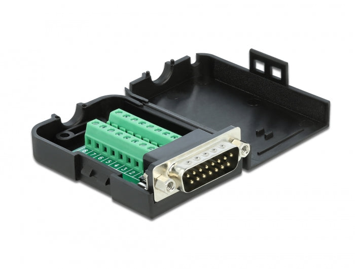 Delock D-Sub15 Stecker zu Terminalblock mit Gehäuse