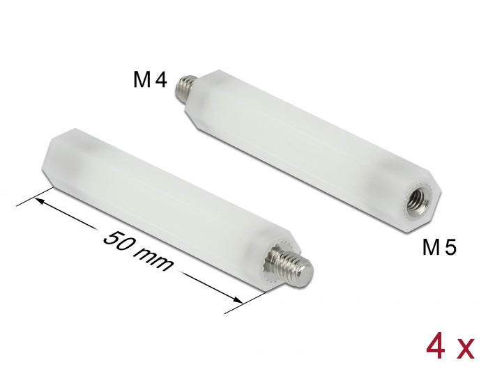 Delock Abstandshalter M5 x M4, Sechskant, Innen / Außen, 50 mm natur 4 Stück