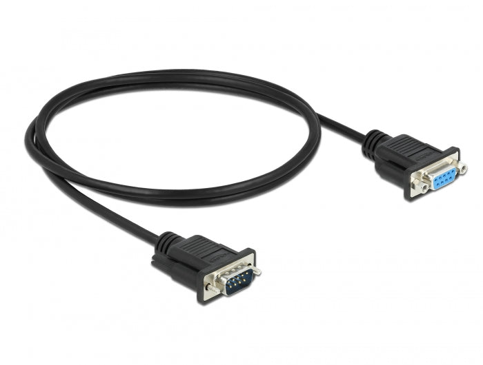 Delock RS-232 Kabel Seriell D-Sub9 Stecker zu Buchse Nullmodem mit schmalem Steckergehäuse 1 m