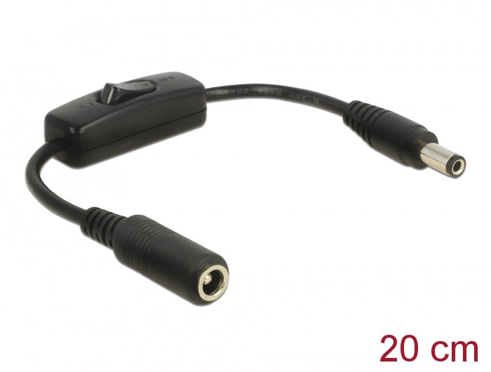 Delock Adapterkabel DC 5,5 x 2,5 mm Stecker > DC 5,5 x 2,5 mm Buchse mit Schalter 20 cm