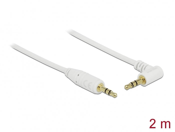 Delock Klinkenkabel 3,5 mm 3 Pin Stecker > Stecker gewinkelt 2 m weiß