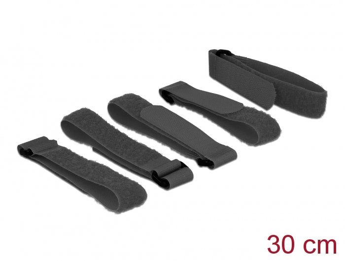 Delock Klett-Kabelbinder L 300 mm x B 20 mm 5 Stück mit Schlaufe schwarz