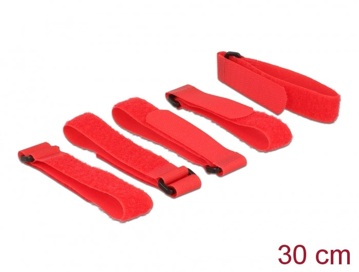 Delock Klett-Kabelbinder L 300 mm x B 20 mm 5 Stück mit Schlaufe rot