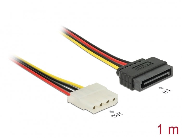 Delock Stromkabel SATA 15 Pin Stecker > 4 Pin Buchse 100 cm